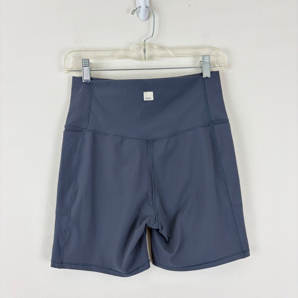 Vuori Womens Studio Pocket High Rise Biker Shorts Slate Gray Blue Size S
